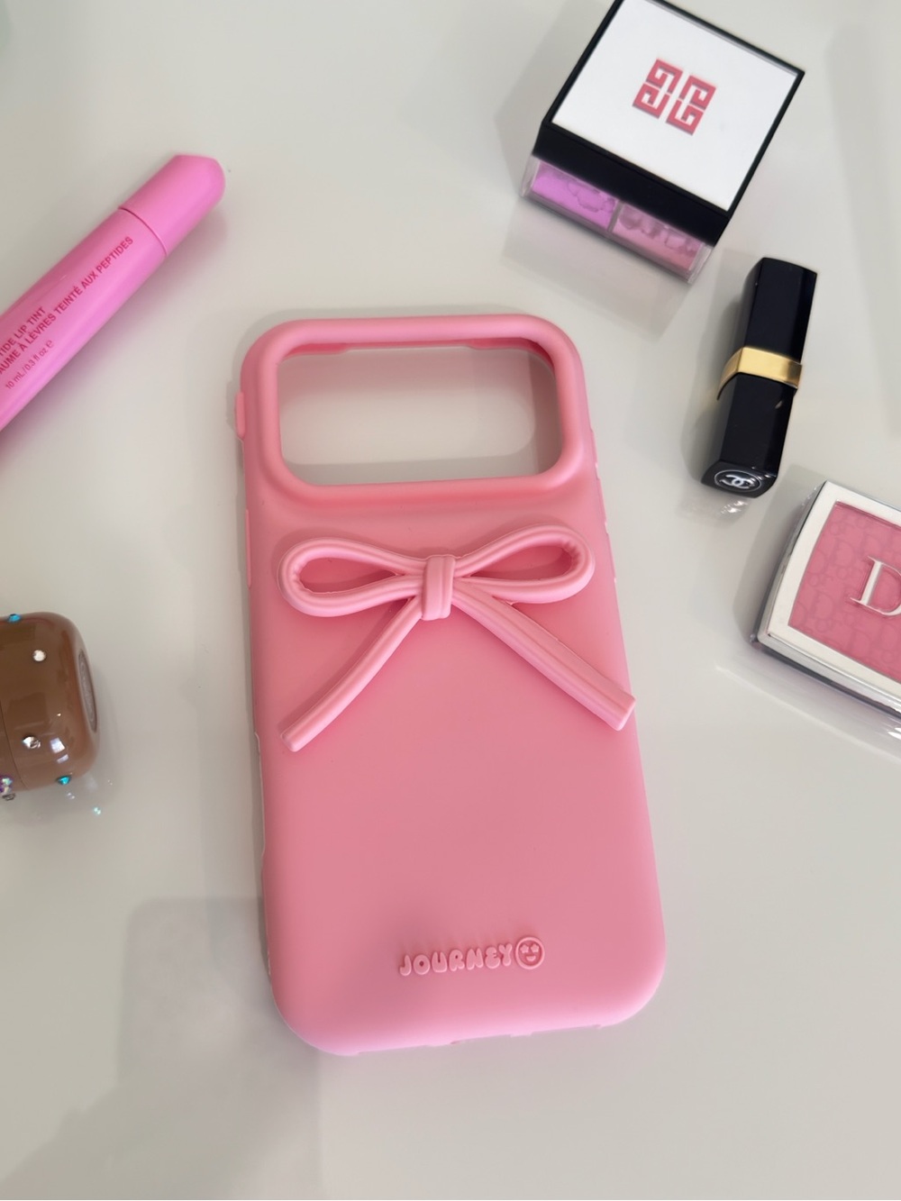 Pink Bow Silicone Phone Case - Cute Pink Protective Cover for iPhone 17 pro max